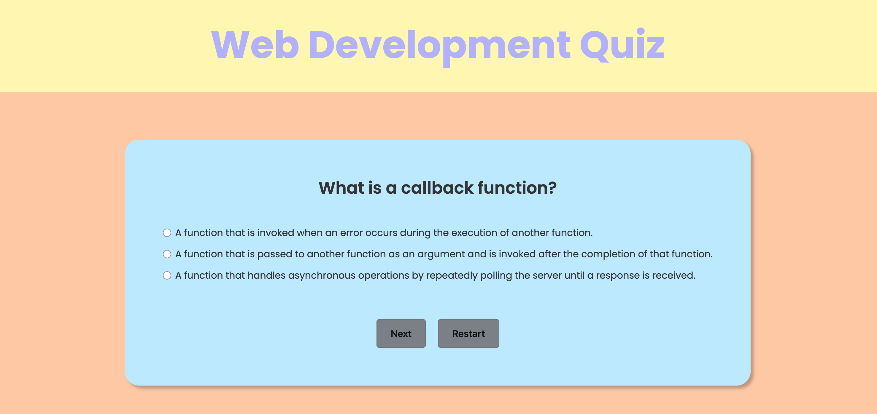 Web Dev Quiz app screenshot